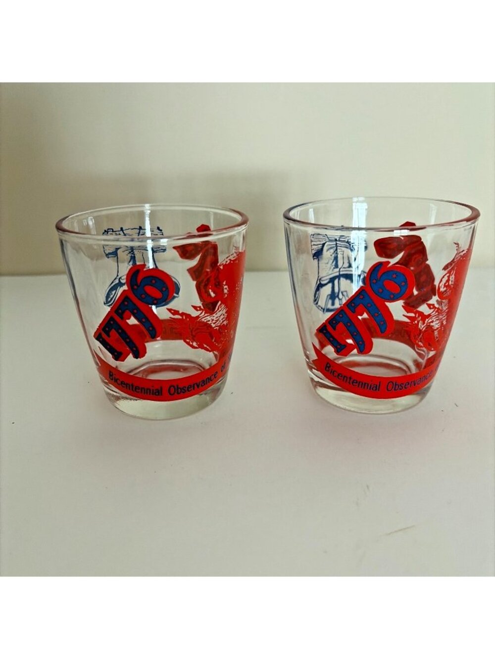 Vintage Hazel Atlas Sour Cream Drinking Glasses Bicentennial 8 Ounces 1776-1976